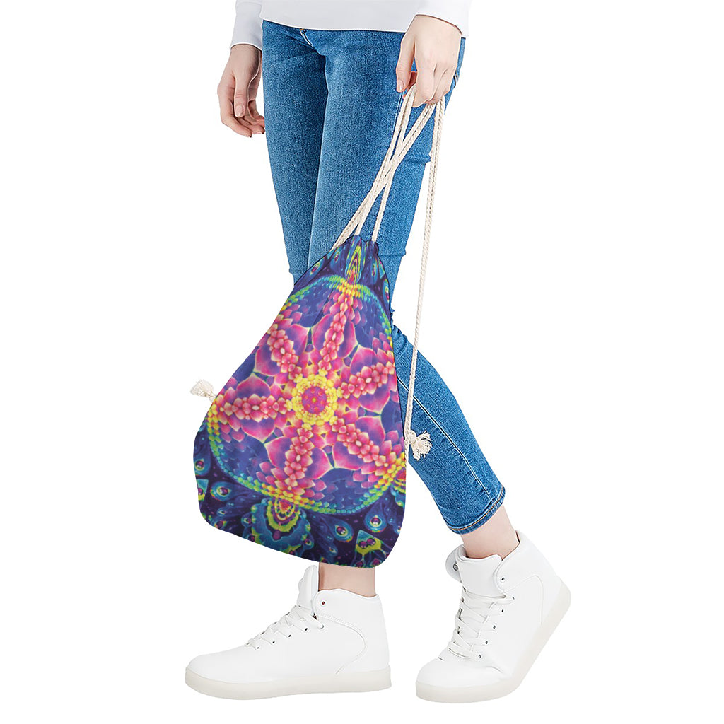Colorful Psychedelic Kaleidoscope Print Drawstring Bag