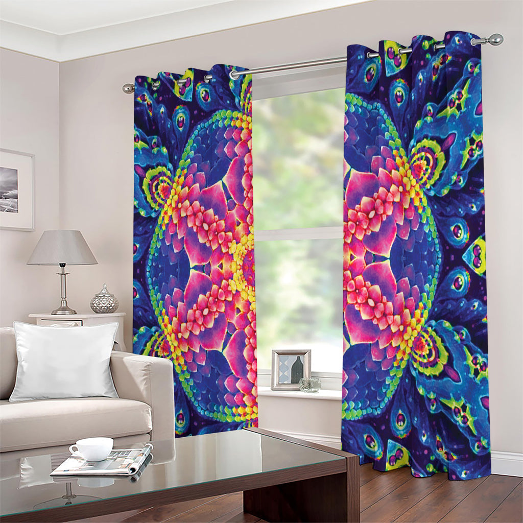 Colorful Psychedelic Kaleidoscope Print Extra Wide Grommet Curtains