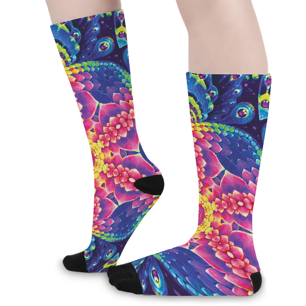 Colorful Psychedelic Kaleidoscope Print Long Socks