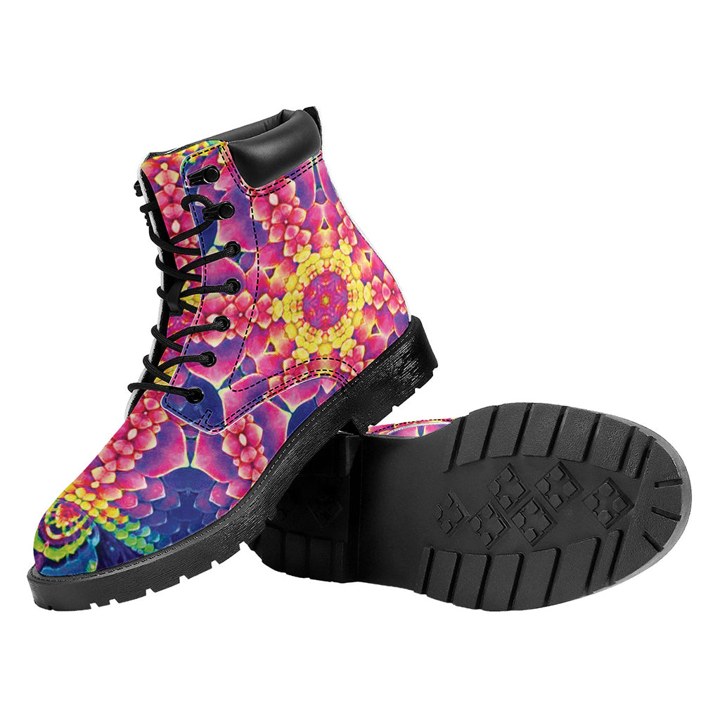 Colorful Psychedelic Kaleidoscope Print Work Boots