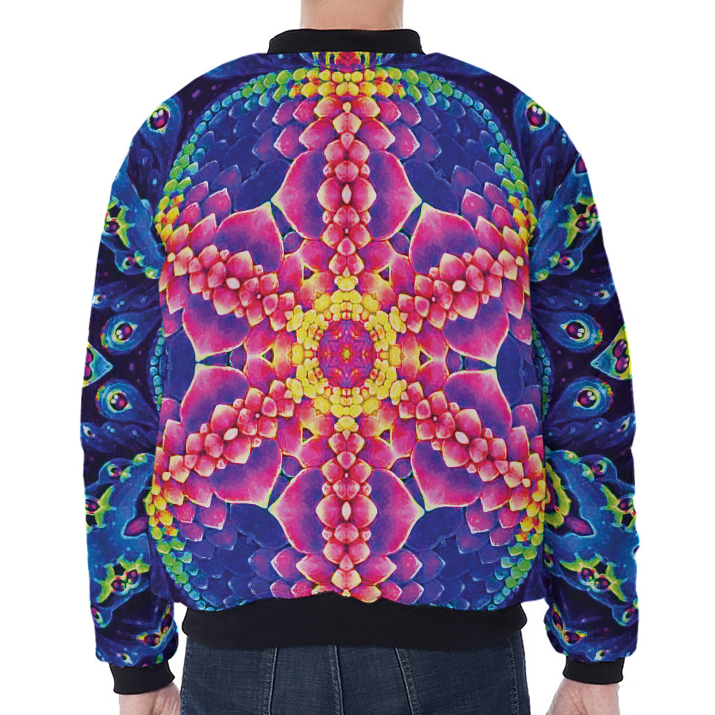 Colorful Psychedelic Kaleidoscope Print Zip Sleeve Bomber Jacket