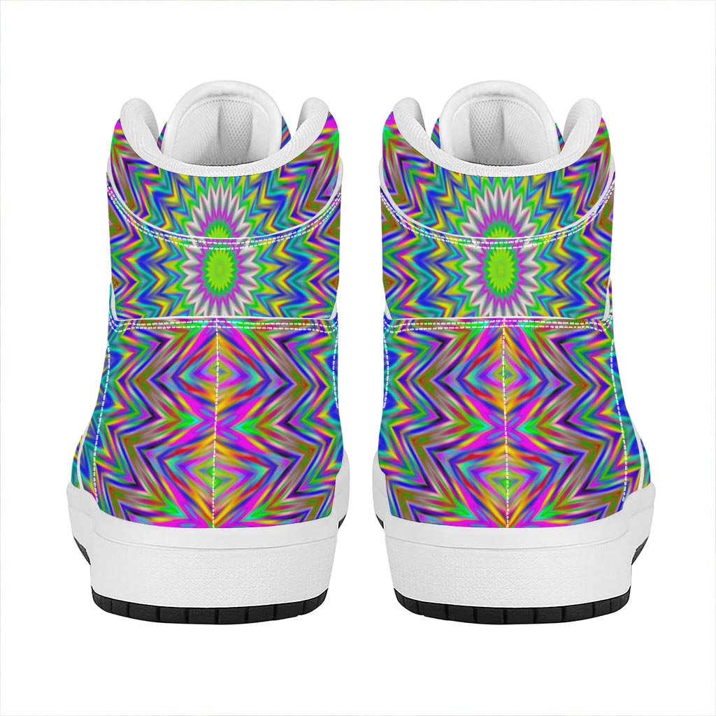 Colorful Psychedelic Optical Illusion High Top Leather Sneakers