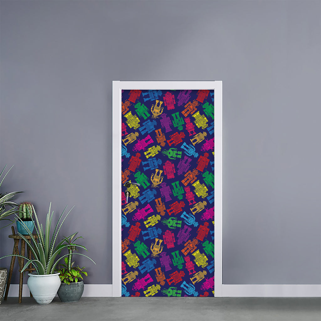 Colorful Robot Pattern Print Door Sticker