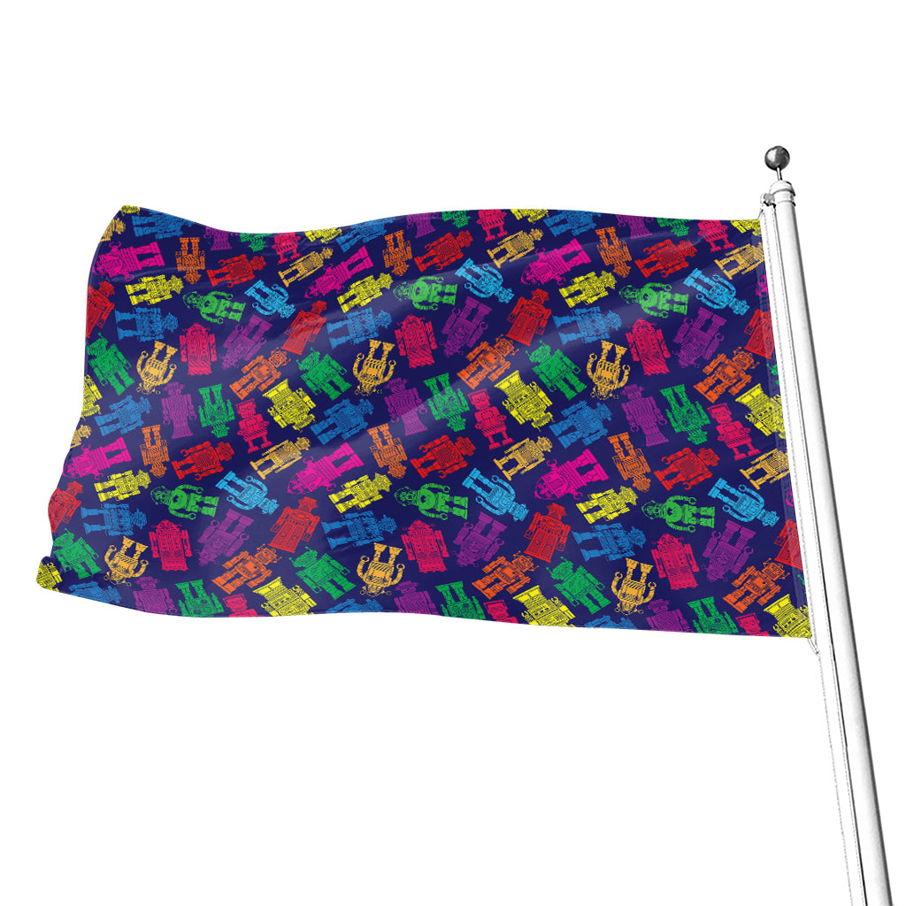 Colorful Robot Pattern Print Flag