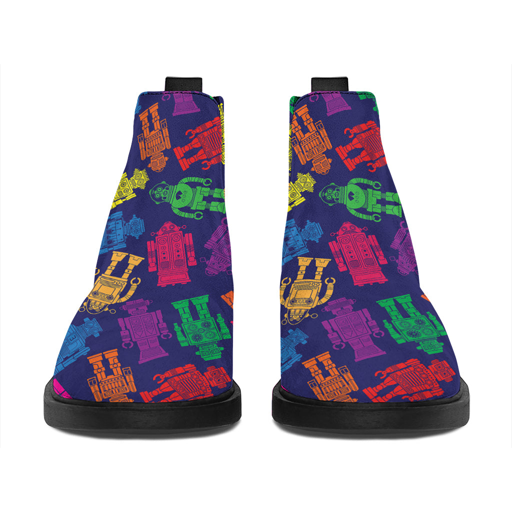 Colorful Robot Pattern Print Flat Ankle Boots