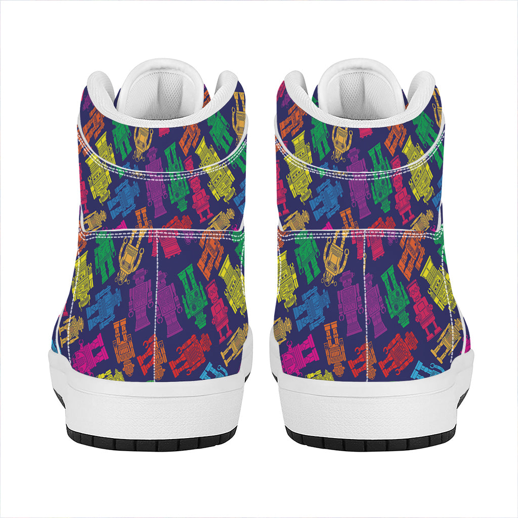 Colorful Robot Pattern Print High Top Leather Sneakers