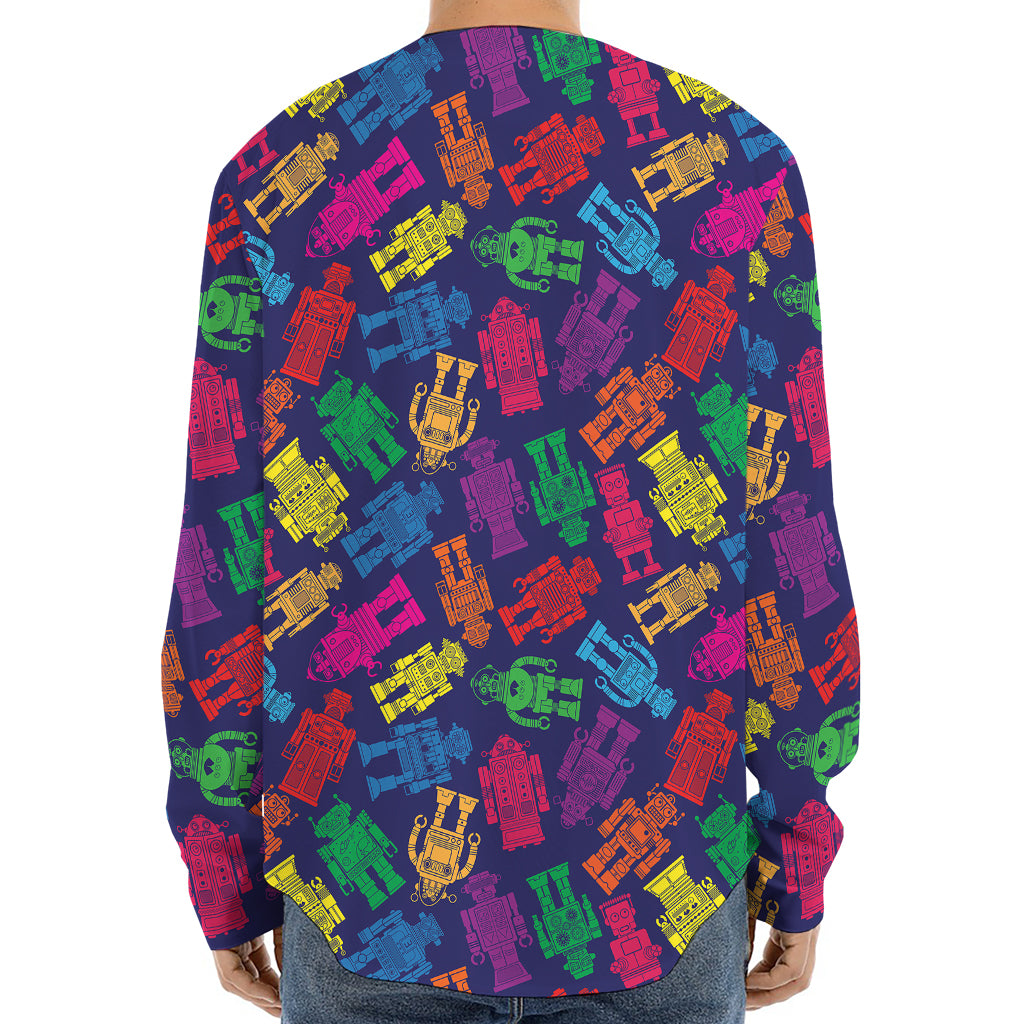 Colorful Robot Pattern Print Long Sleeve Baseball Jersey