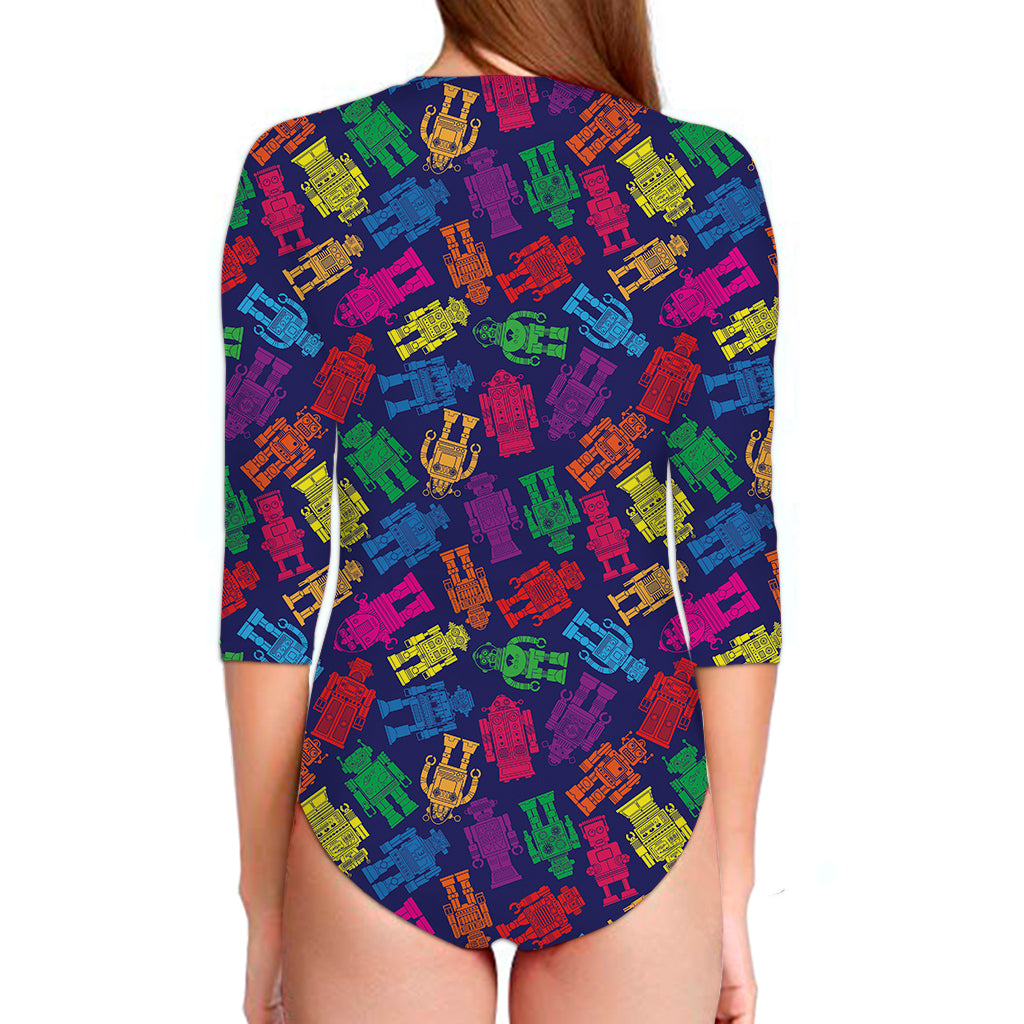 Colorful Robot Pattern Print Long Sleeve Swimsuit