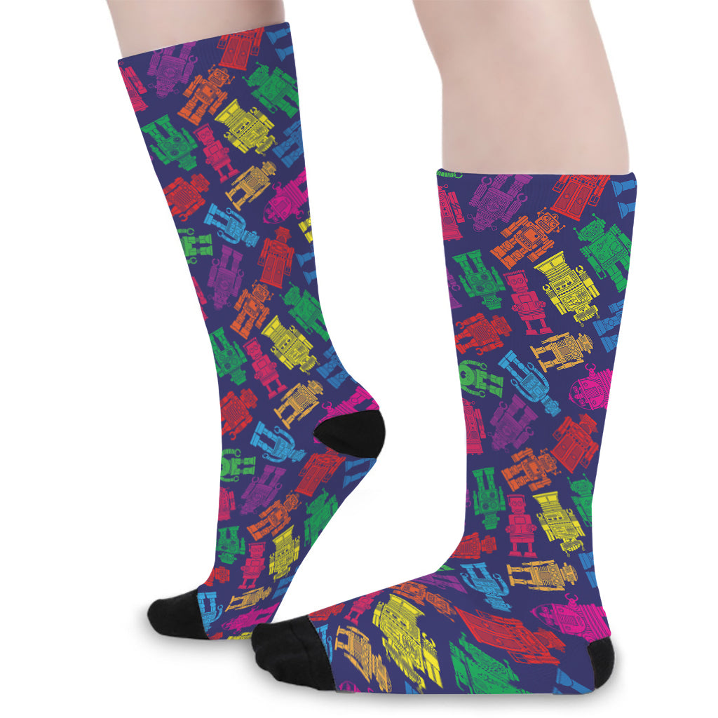 Colorful Robot Pattern Print Long Socks