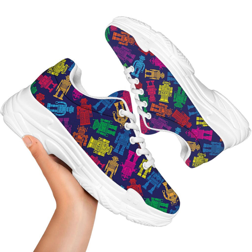 Colorful Robot Pattern Print White Chunky Shoes