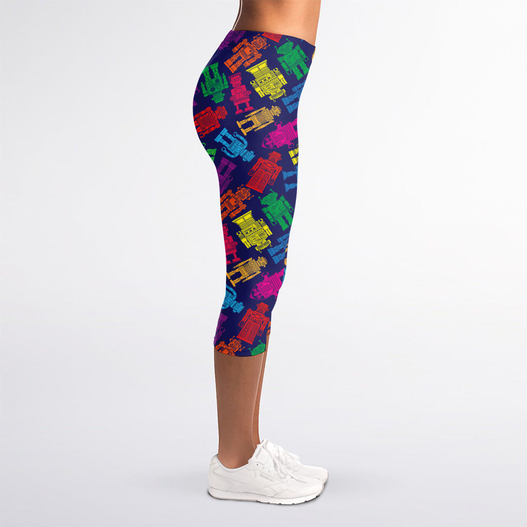Colorful Robot Pattern Print Women's Capri Leggings