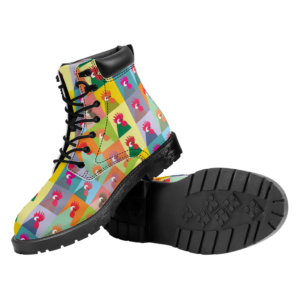 Colorful Rooster Pattern Print Work Boots