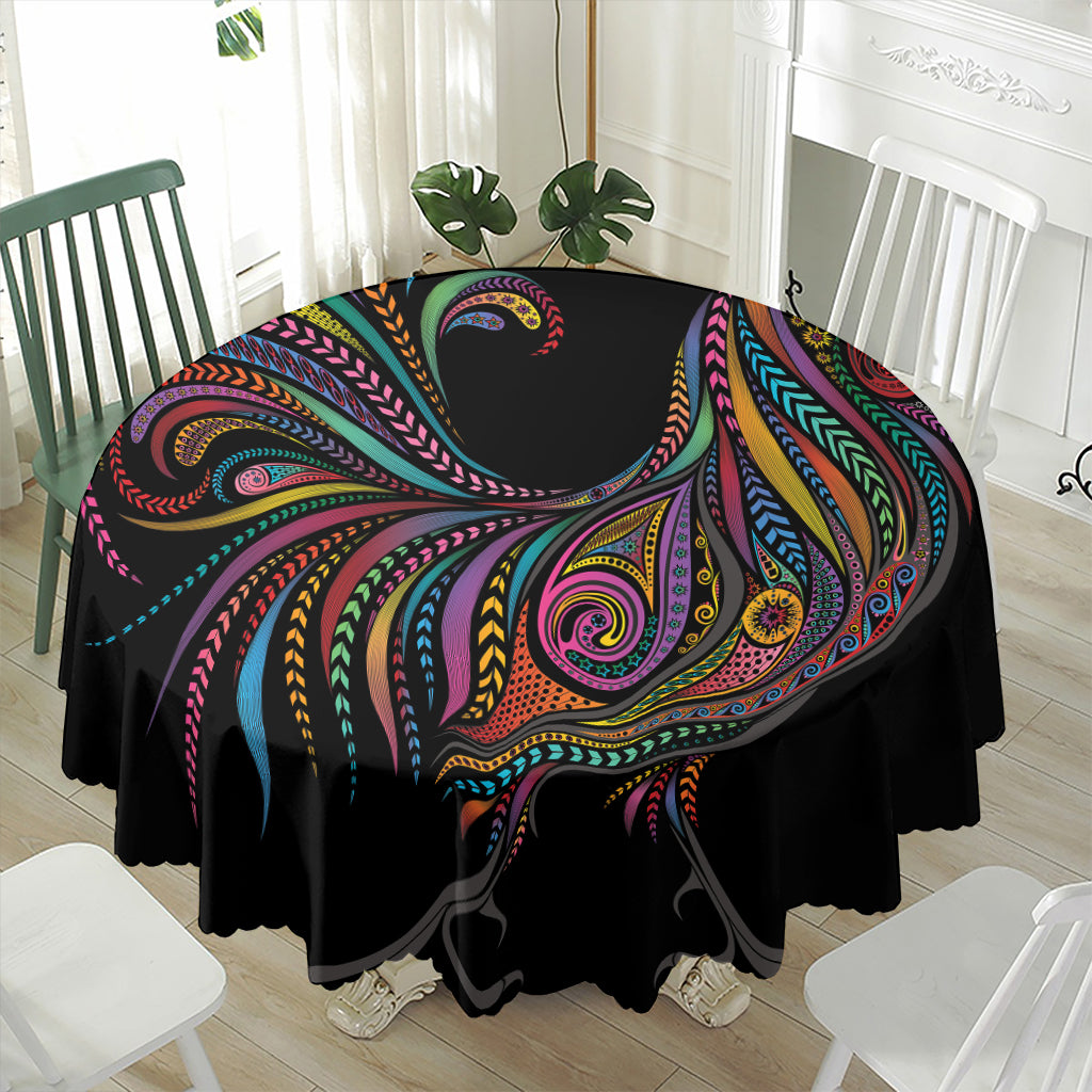 Colorful Rooster Print Waterproof Round Tablecloth
