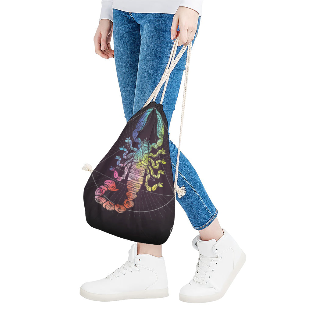 Colorful Scorpio Sign Print Drawstring Bag