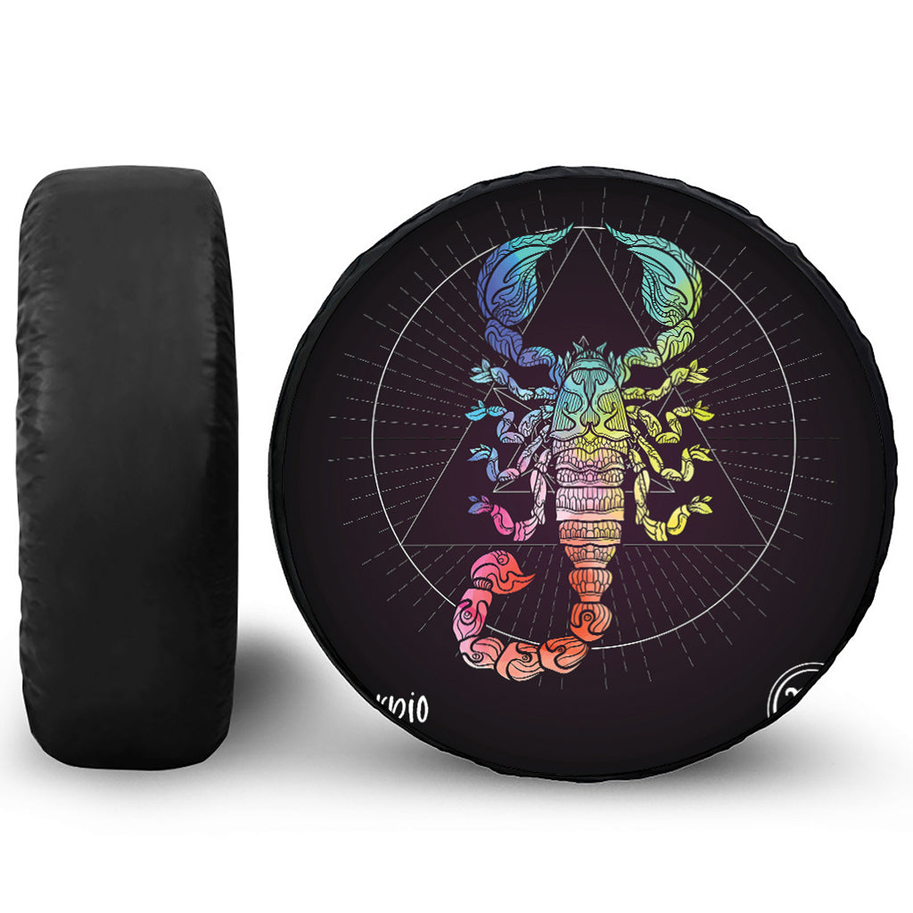 Colorful Scorpio Sign Print Leather Spare Tire Cover