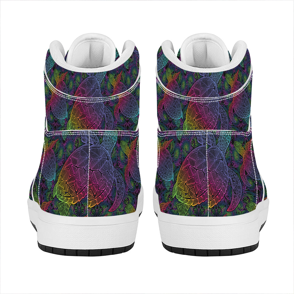 Colorful Sea Turtle Pattern Print High Top Leather Sneakers