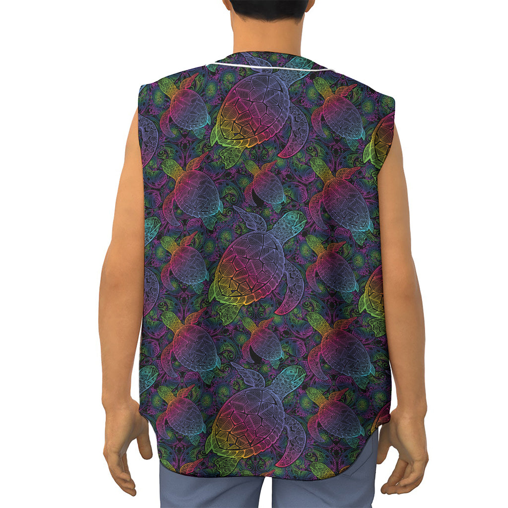 Colorful Sea Turtle Pattern Print Sleeveless Baseball Jersey