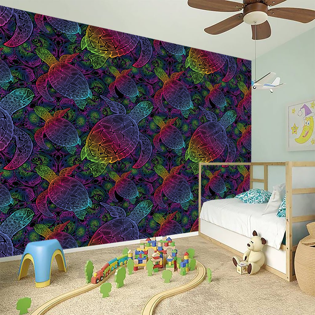 Colorful Sea Turtle Pattern Print Wall Sticker
