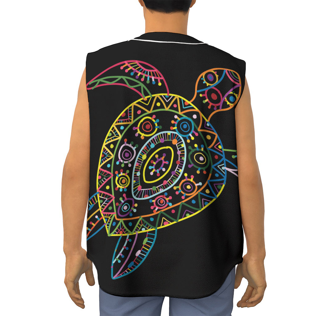 Colorful Sea Turtle Print Sleeveless Baseball Jersey