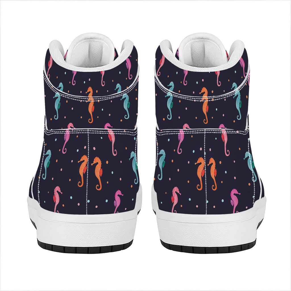 Colorful Seahorse Pattern Print High Top Leather Sneakers