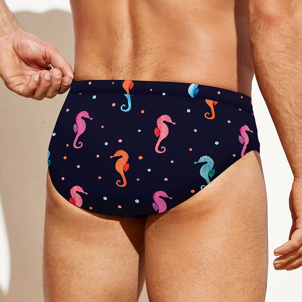 Colorful Seahorse Pattern Print Men's Swim Briefs