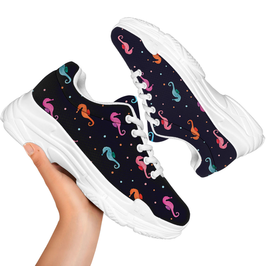 Colorful Seahorse Pattern Print White Chunky Shoes