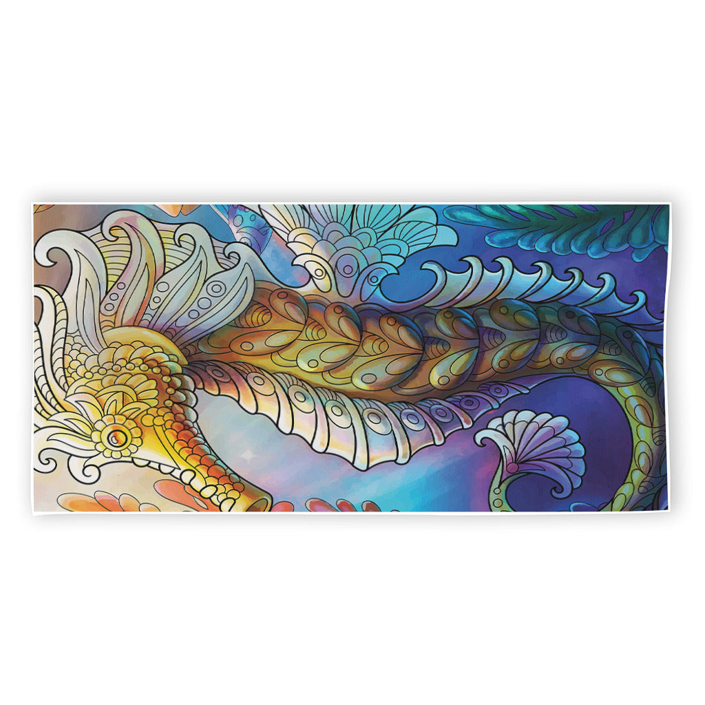 Colorful Seahorse Print Beach Towel
