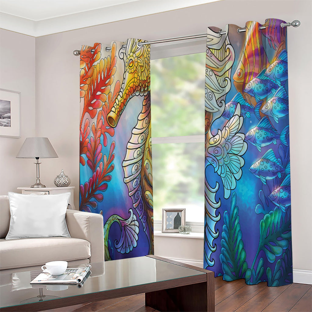 Colorful Seahorse Print Extra Wide Grommet Curtains