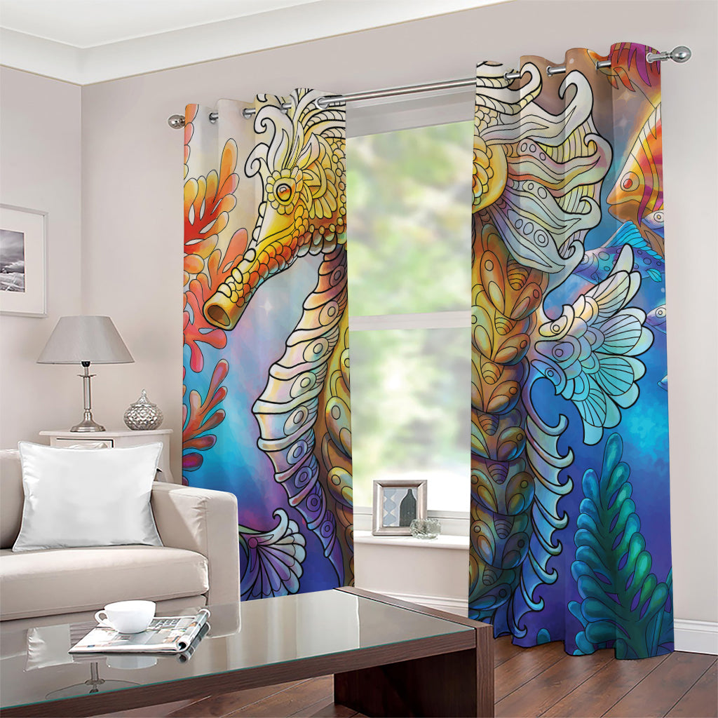 Colorful Seahorse Print Grommet Curtains