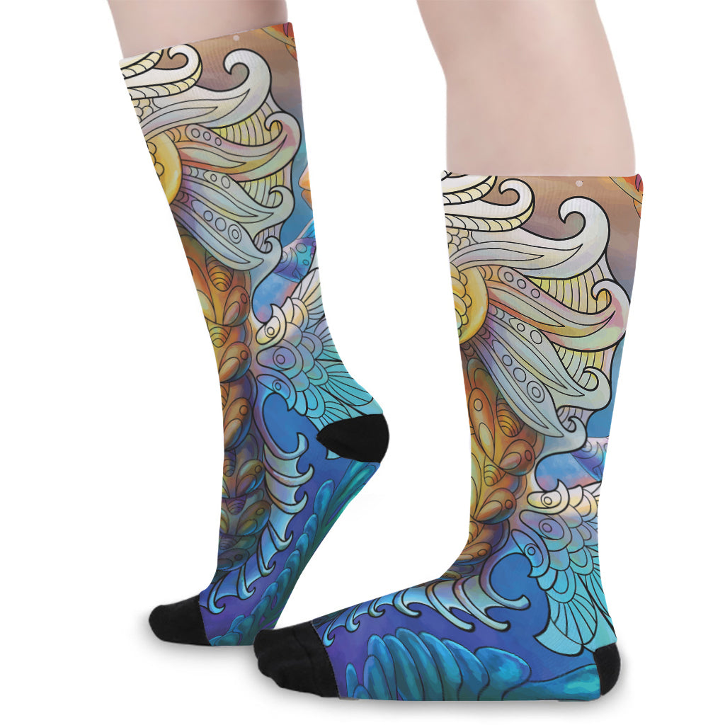 Colorful Seahorse Print Long Socks