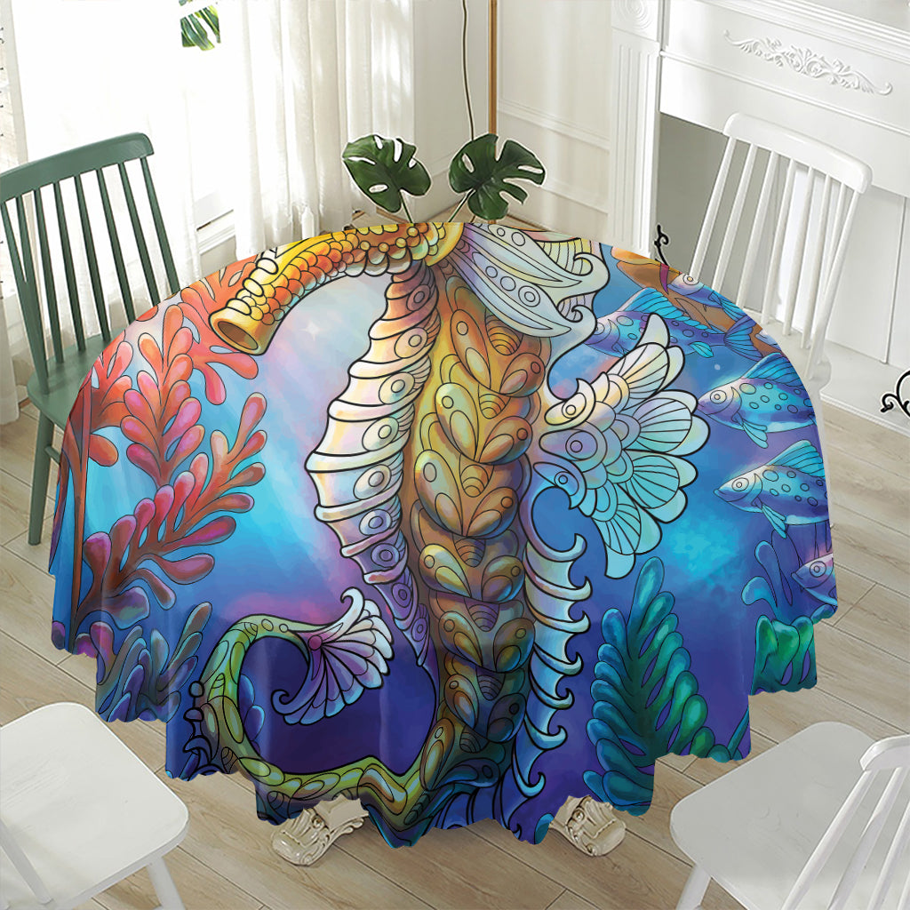 Colorful Seahorse Print Waterproof Round Tablecloth