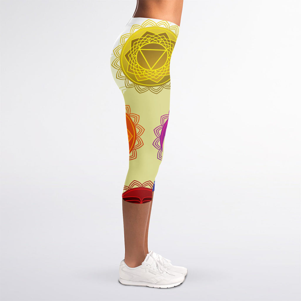 Colorful Seven Chakras Print Women's Capri Leggings