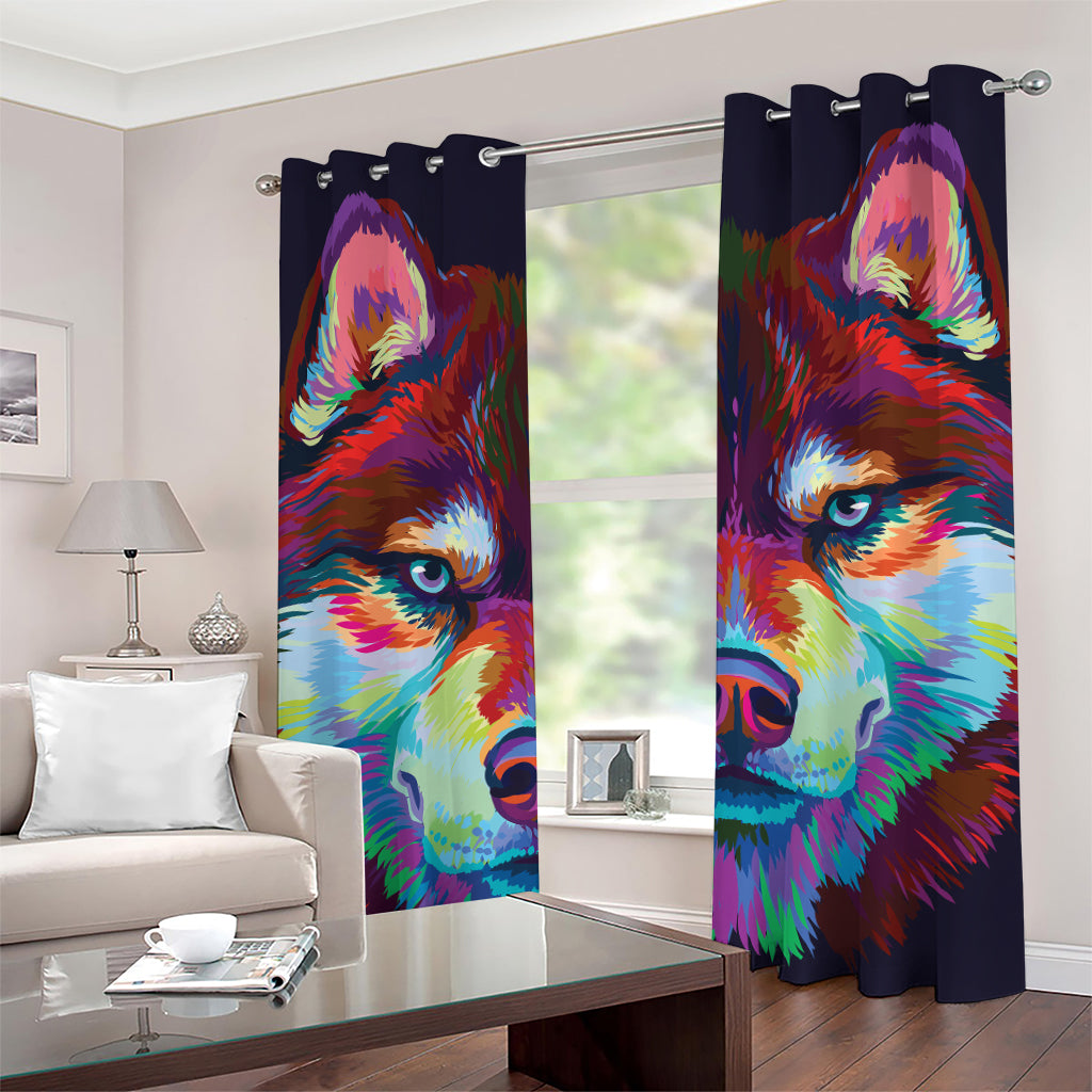 Colorful Siberian Husky Print Grommet Curtains