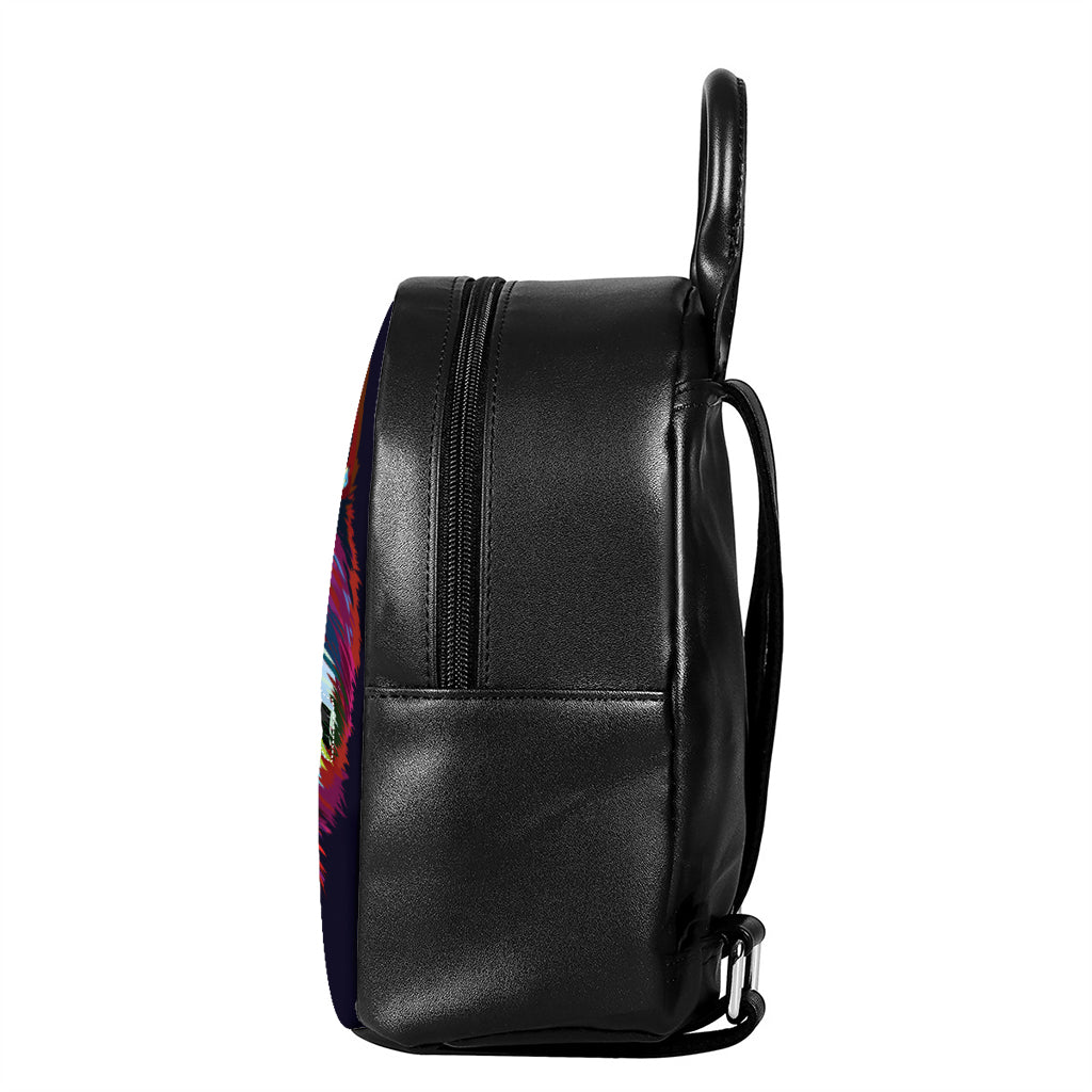 Colorful Siberian Husky Print Leather Backpack