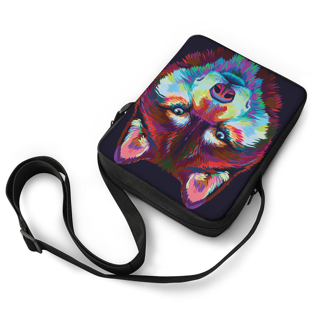 Colorful Siberian Husky Print Rectangular Crossbody Bag