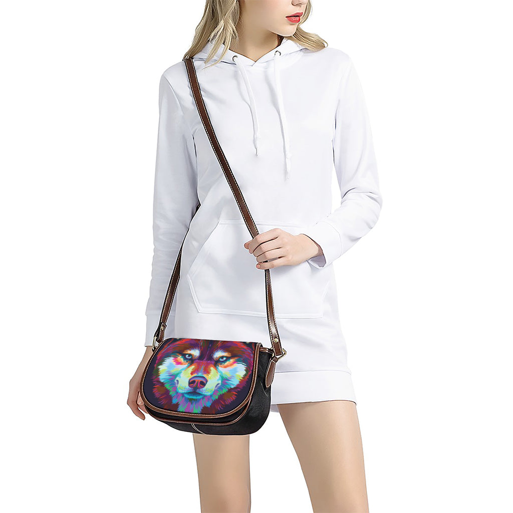 Colorful Siberian Husky Print Saddle Bag