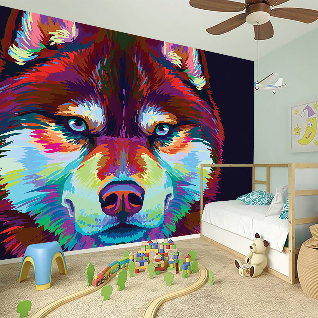 Colorful Siberian Husky Print Wall Sticker