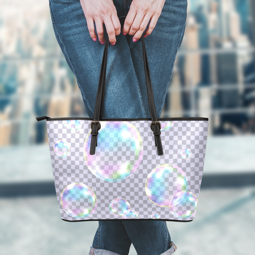 Colorful Soap Bubble Print Leather Tote Bag