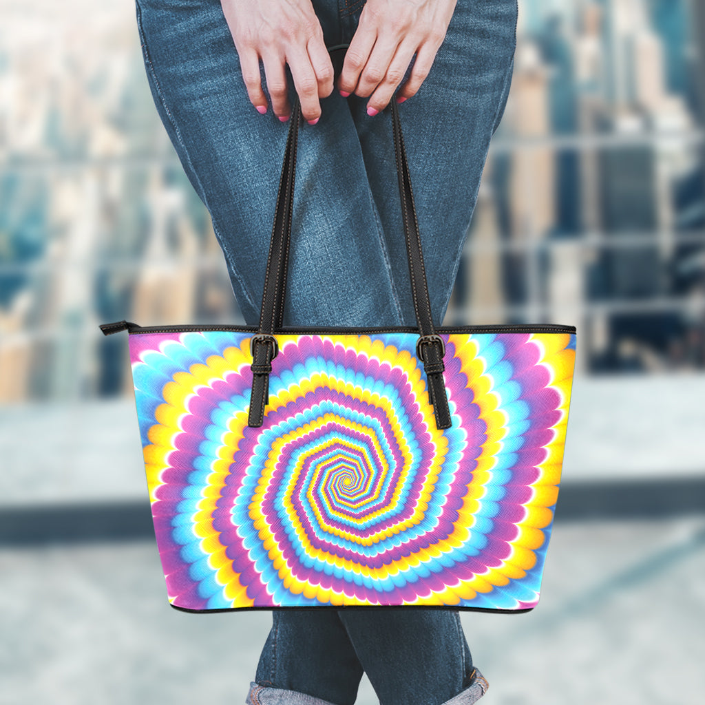 Colorful Spiral Illusion Print Leather Tote Bag
