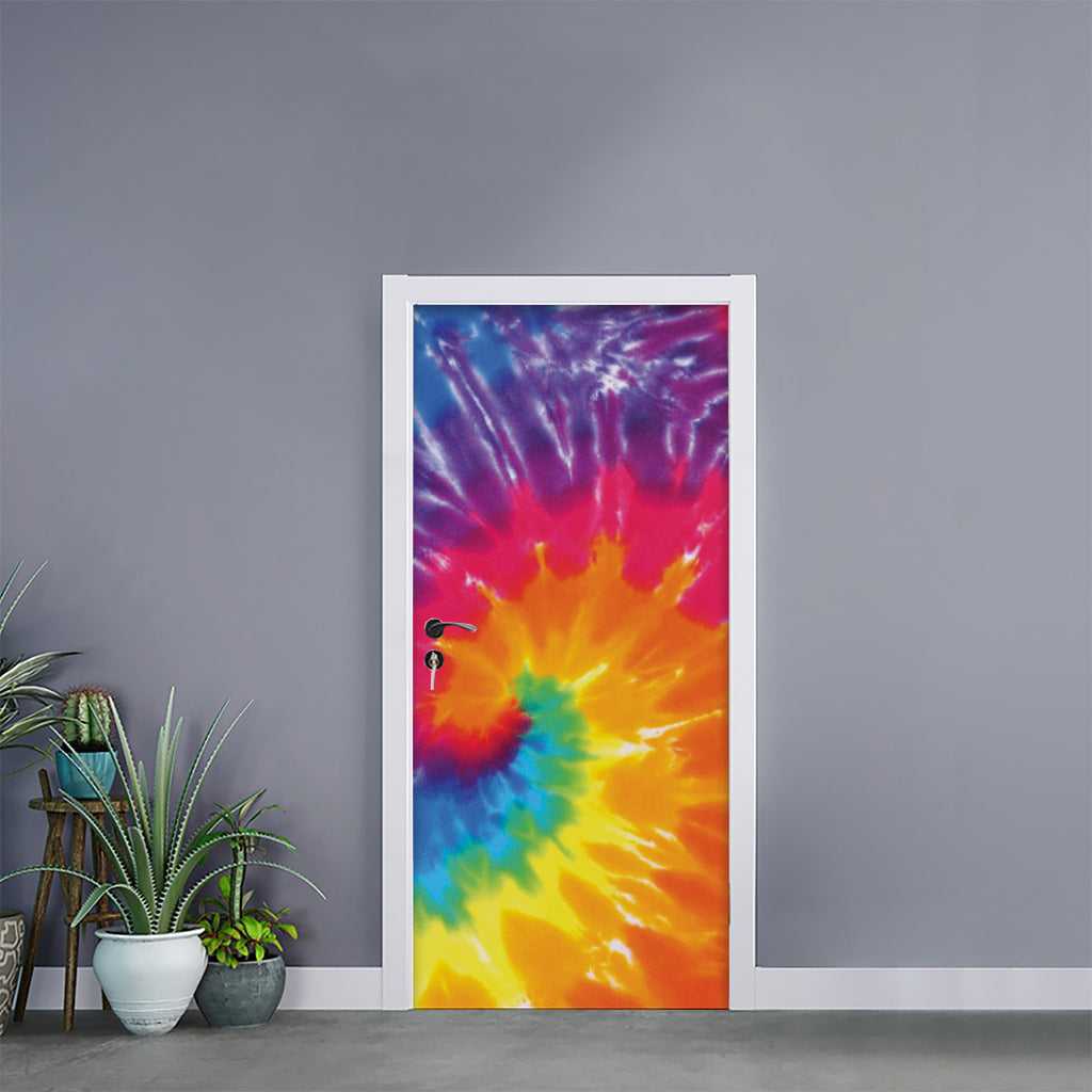 Colorful Spiral Tie Dye Print Door Sticker