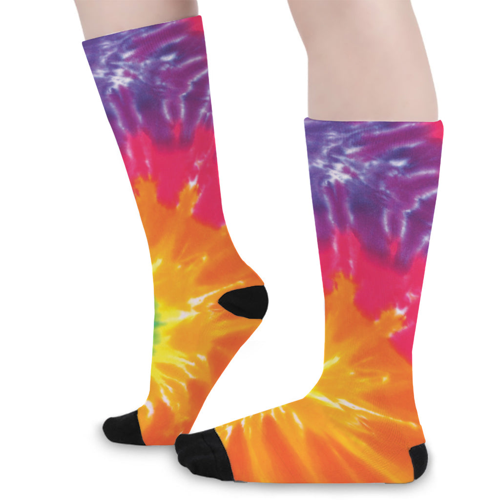 Colorful Spiral Tie Dye Print Long Socks