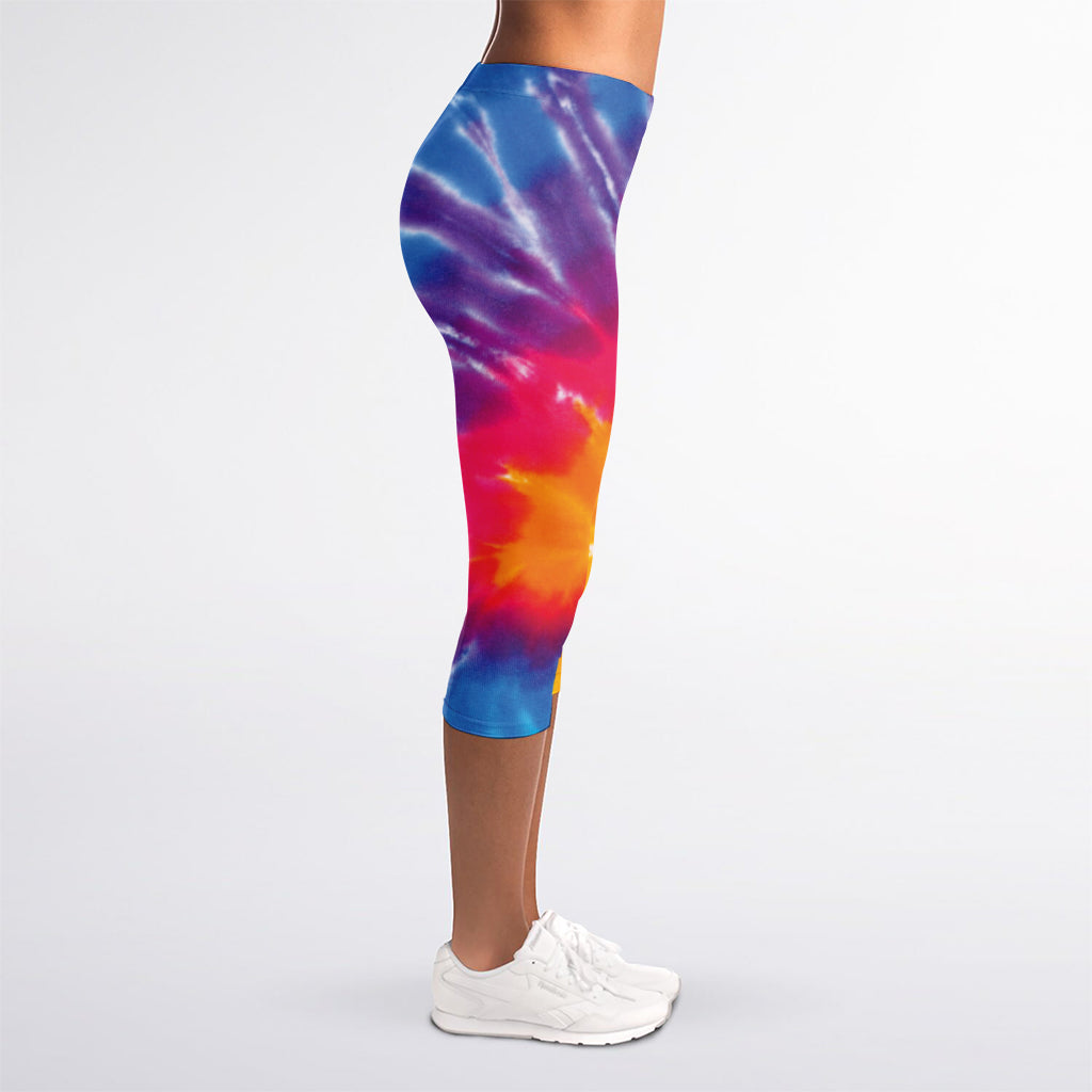 Colorful Spiral Tie Dye Print Women's Capri Leggings