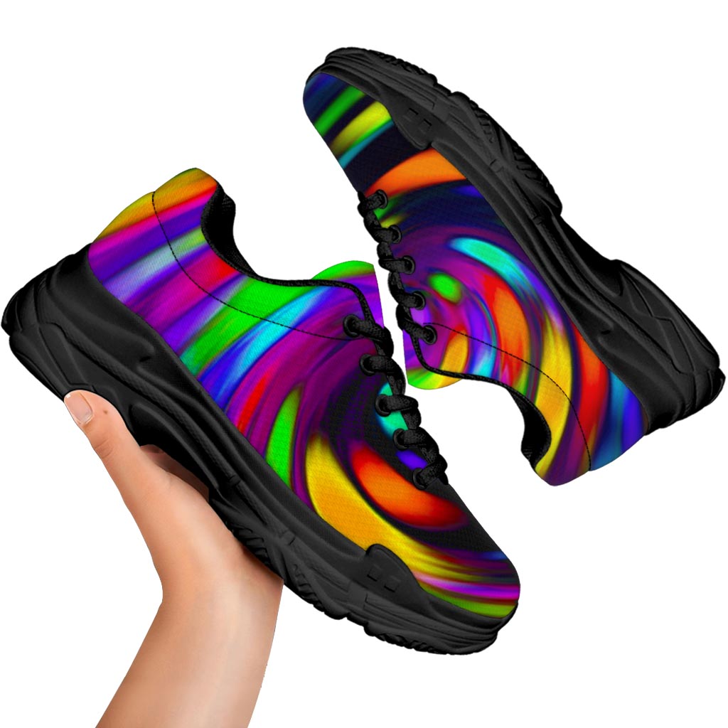 Colorful Spiral Trippy Print Black Chunky Shoes