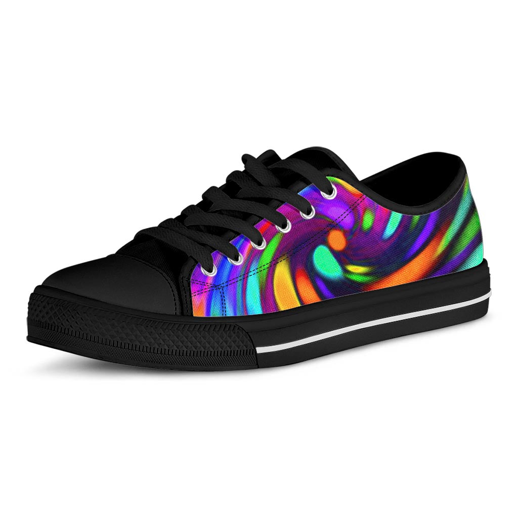Colorful Spiral Trippy Print Black Low Top Sneakers