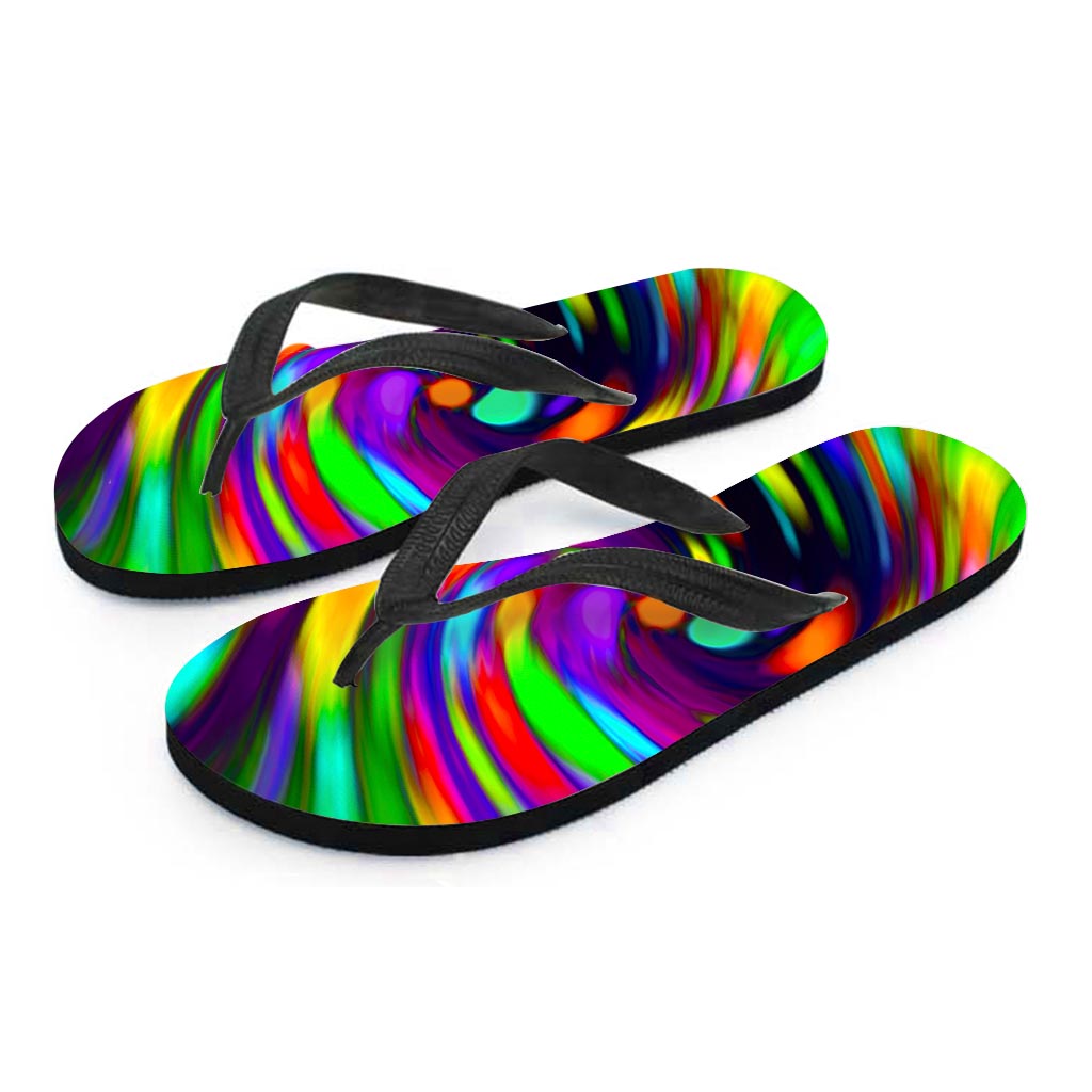 Colorful Spiral Trippy Print Flip Flops