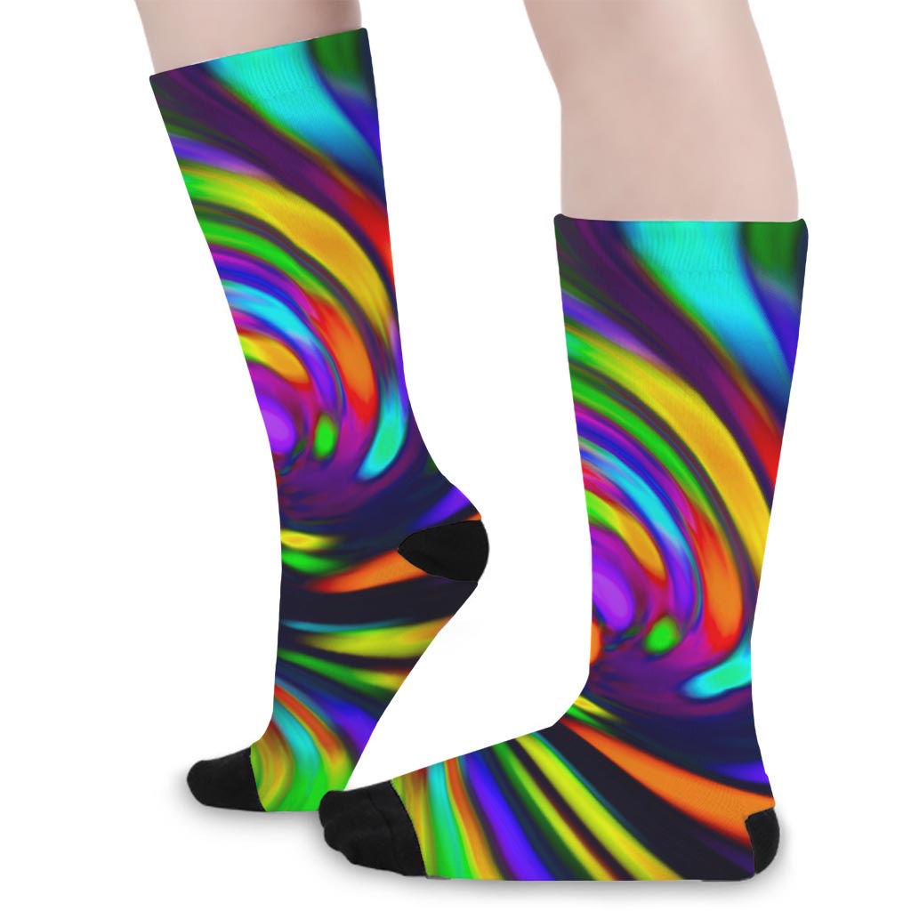 Colorful Spiral Trippy Print Long Socks