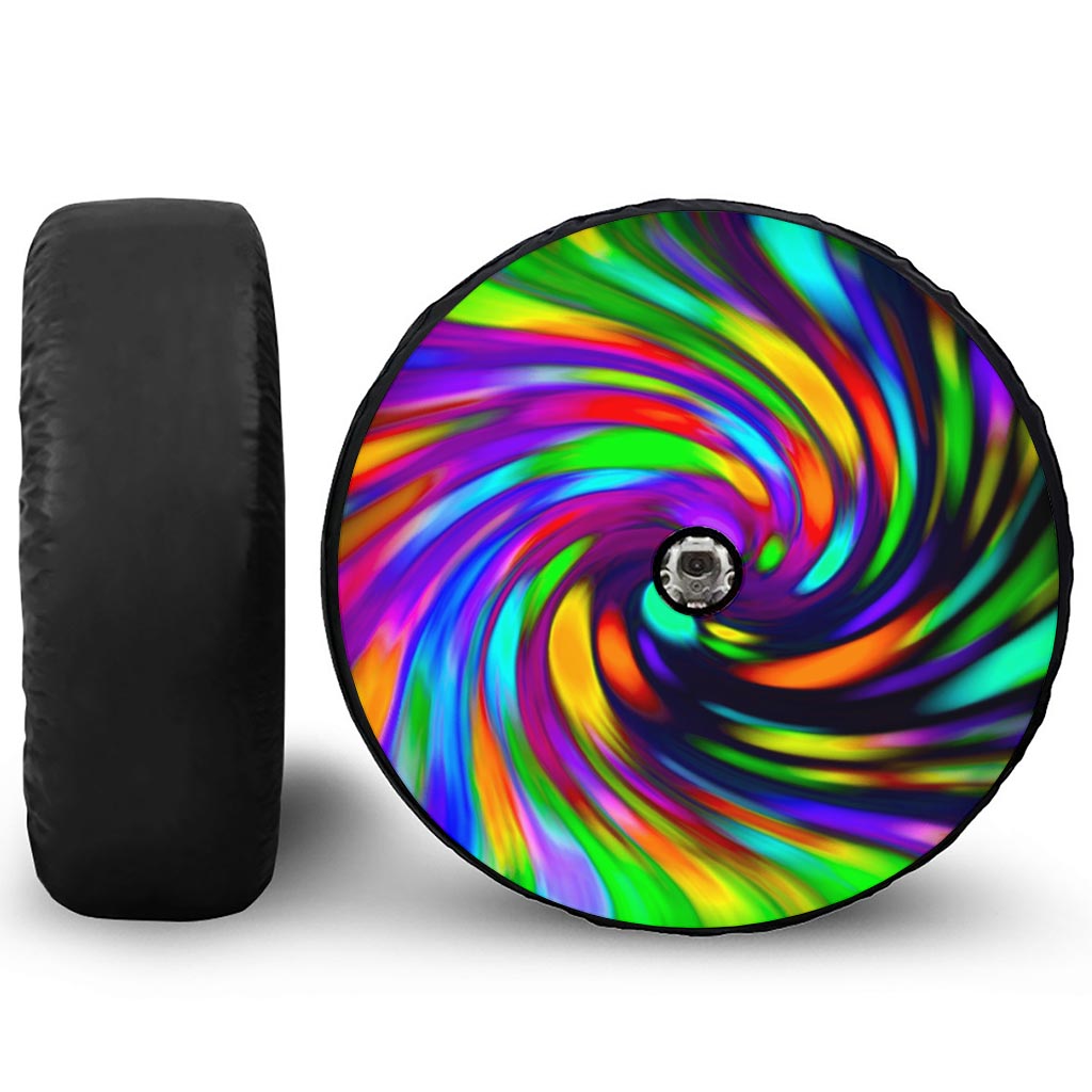 Colorful Spiral Trippy Print Tire Cover With Camera Hole