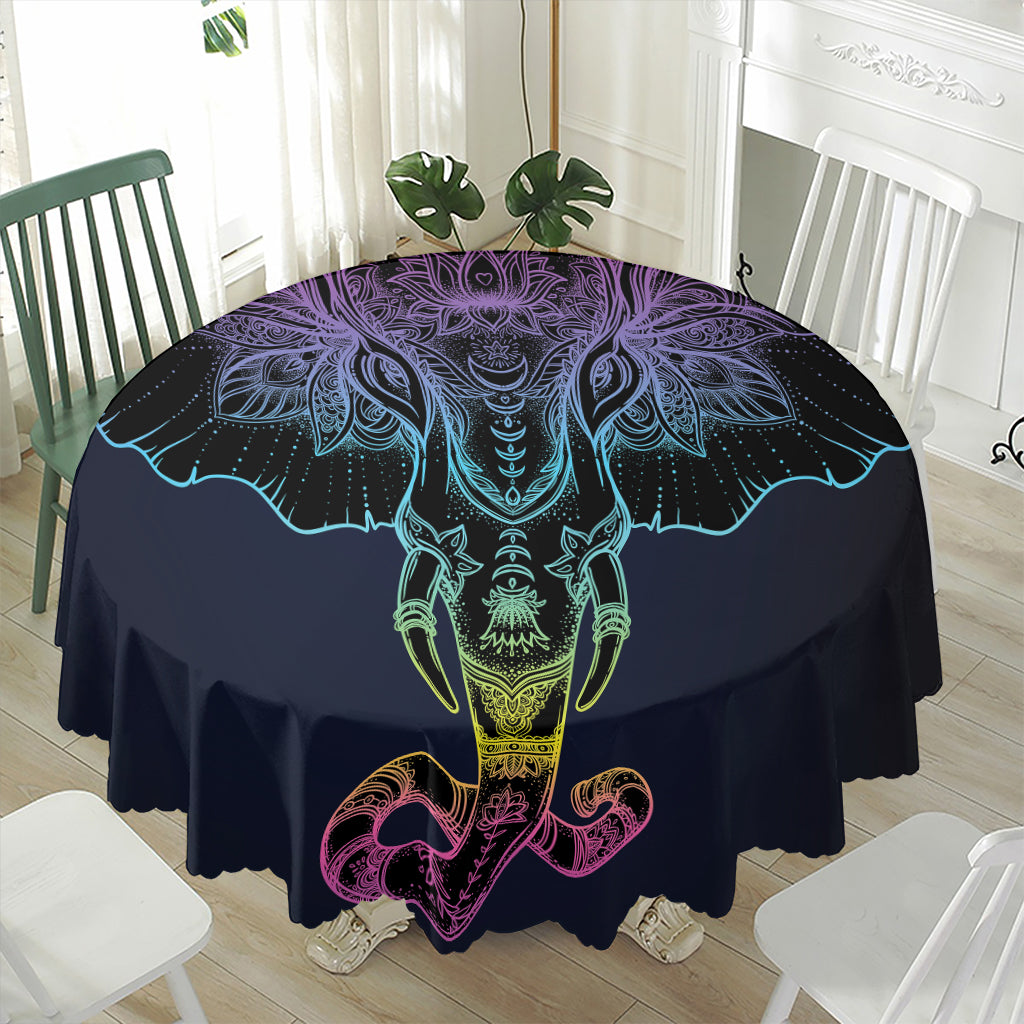 Colorful Spiritual Elephant Print Waterproof Round Tablecloth