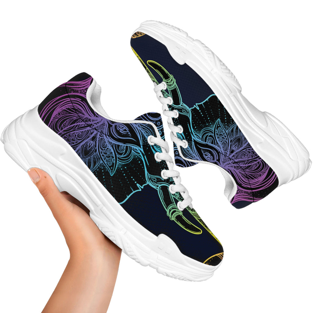 Colorful Spiritual Elephant Print White Chunky Shoes