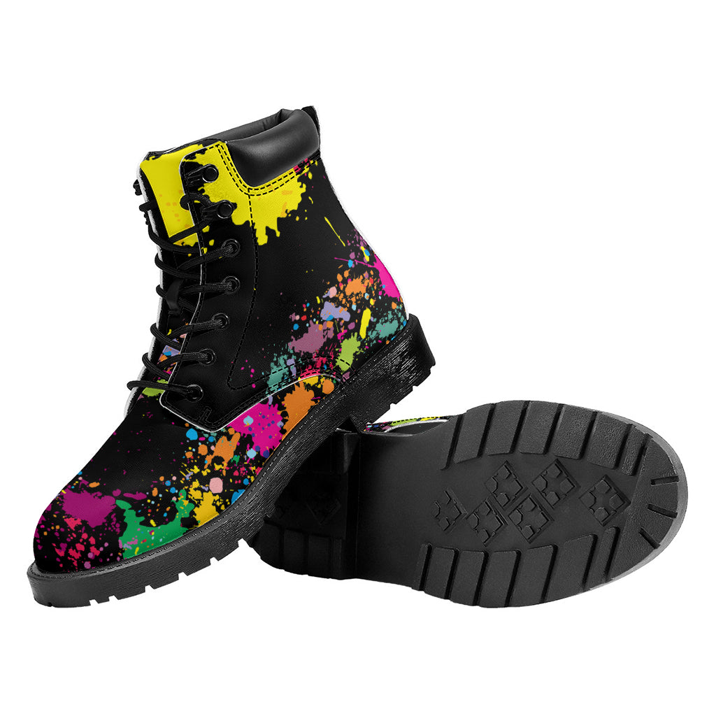 Colorful Splash Yin Yang Print Work Boots